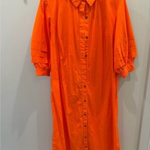 Anthropologie Orange Button-Front Midi Dress